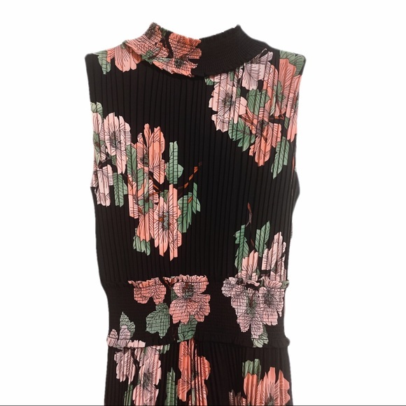 NWT Anthropologie Smocked Floral Sleeveless Midi Dress, Black Peach - Picture 5 of 16
